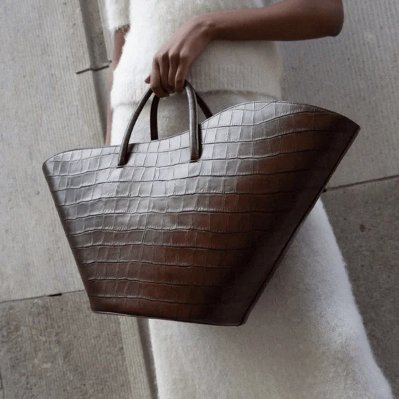 Little Liffner Tulip Croc Embossed Leather Tote - Picture 2 of 12